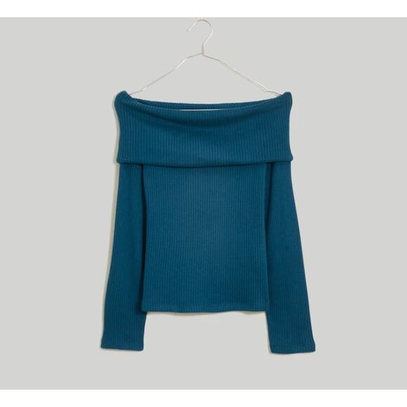Madewell Tops - Madewell Long Sleeve Blue Off the Shoulder Ribbed Top #NO498 Size Small NEW